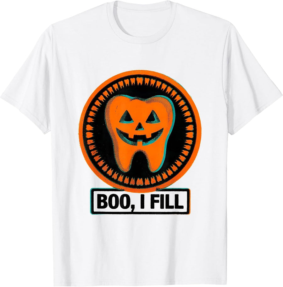 Men's Boo I Fill Risograph Dental Hygienist Halloween Humor T-Shirt - White
