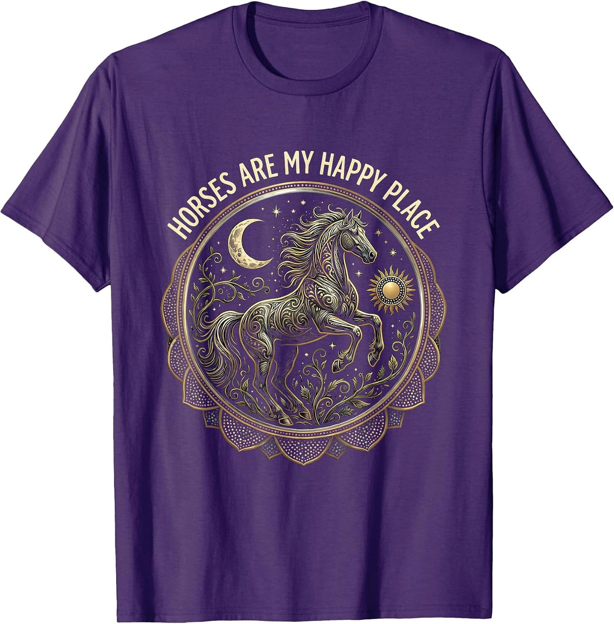 Horses Are My Happy Place Equestrian Design T-Shirt - Purple