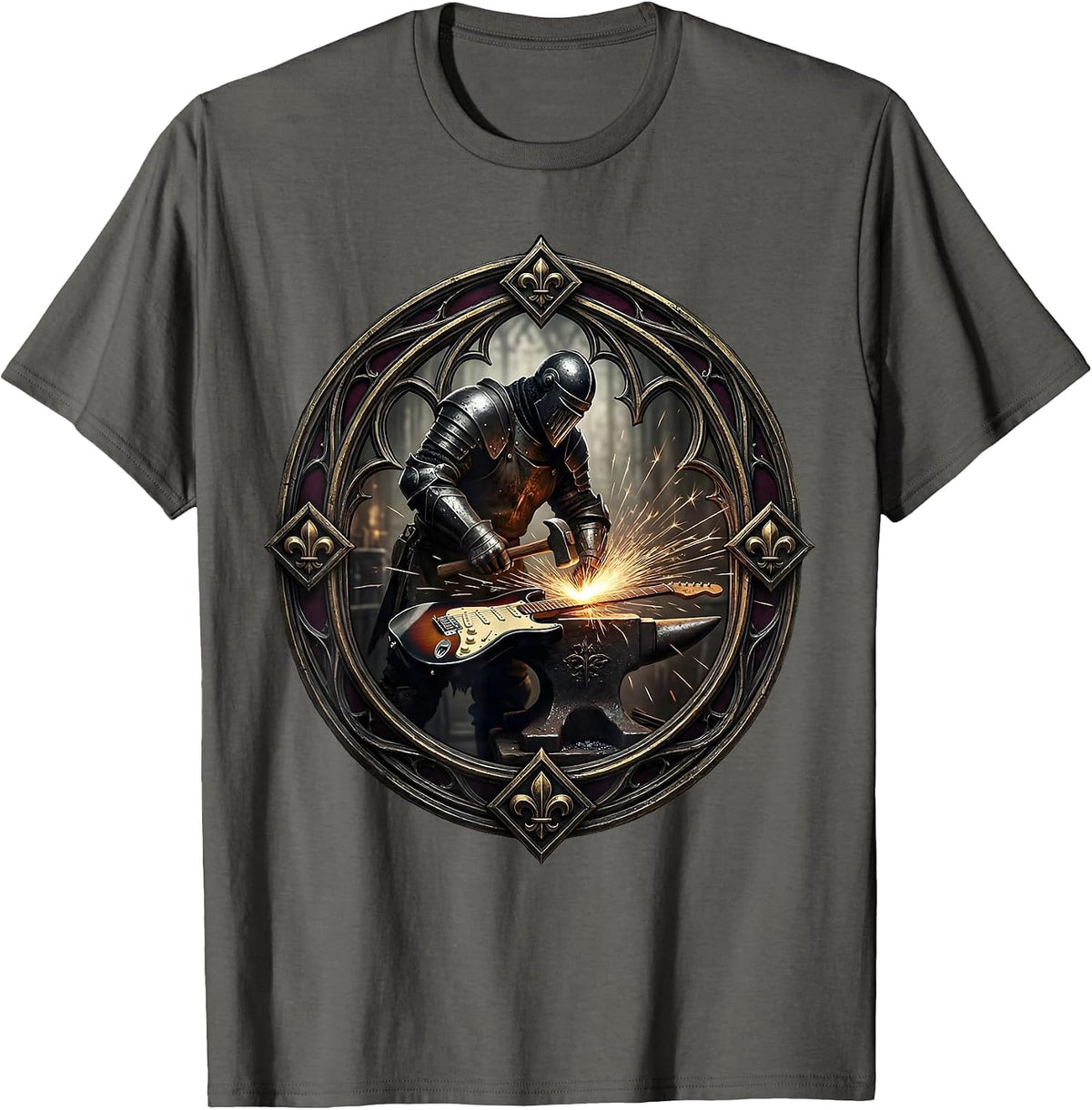 Men's Blacksmith Electric Guitar Forge Metal Band Graphic T-Shirt - Asphalt Grey