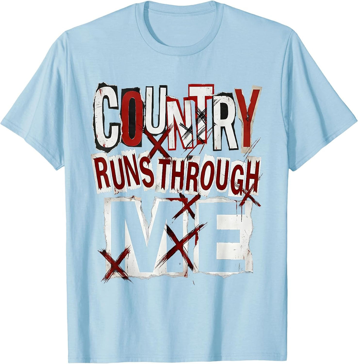 Men's Country Runs Through Me Cowgirl Design T-Shirt - Baby Blue
