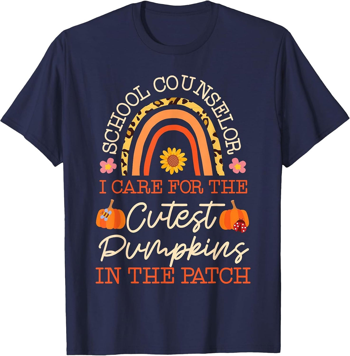 School Counselor Pumpkin Fall Halloween Thanks Giving School T-Shirt - Navy Blue