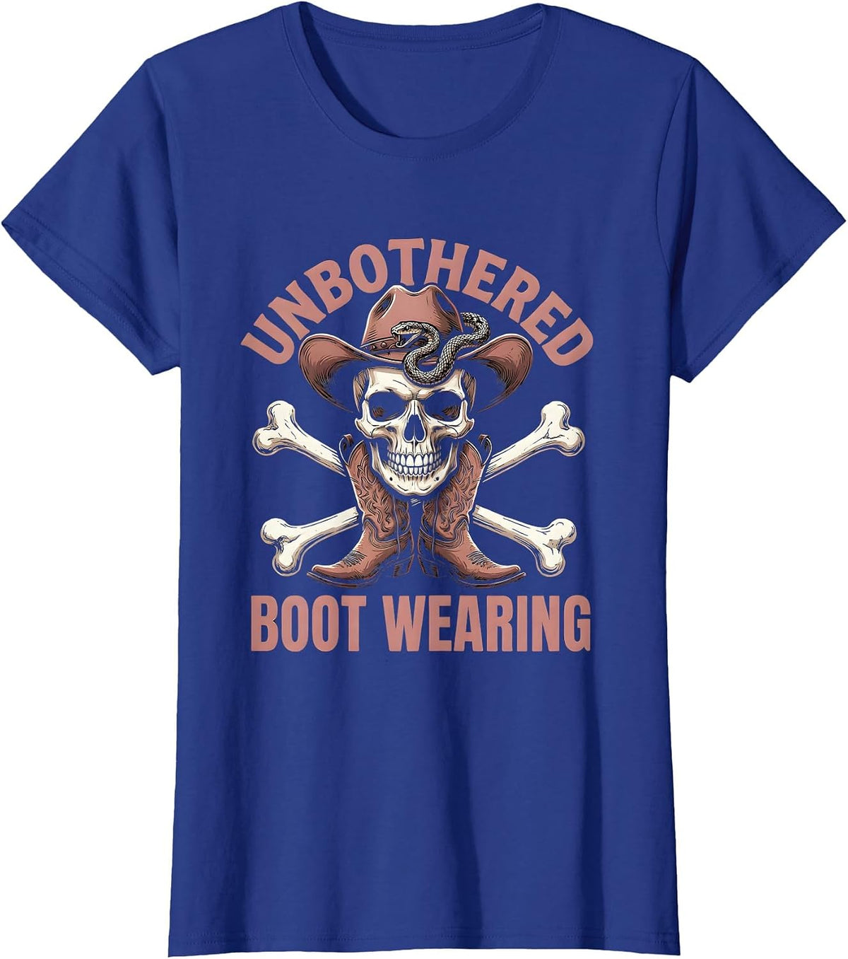 Women's Unbothered and Boot Wearing Cowboy Design T-Shirt - Royal Blue