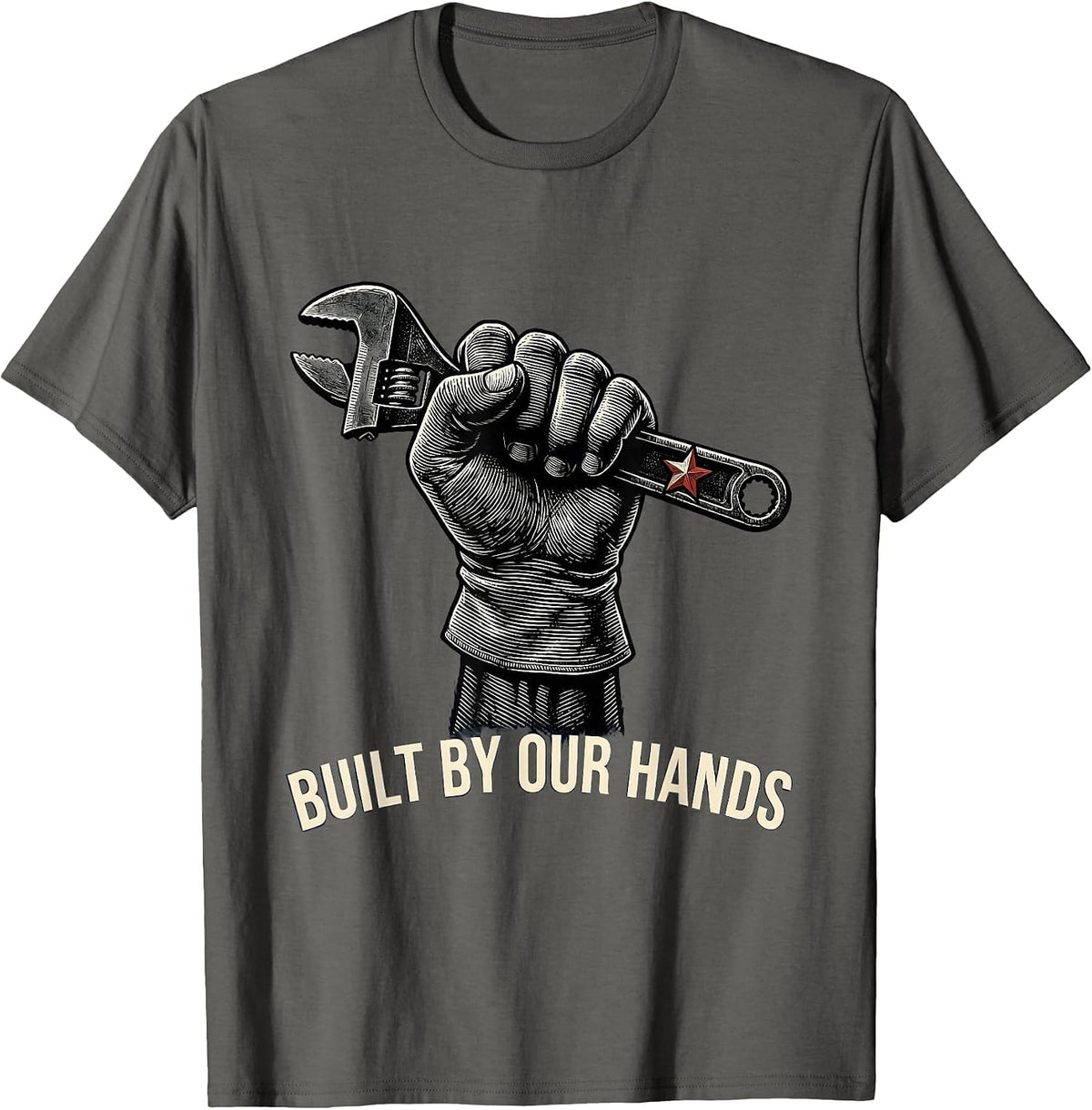 Men's Built By Our Hands Scratchboard Union Worker Labor Day T-Shirt - Asphalt Grey
