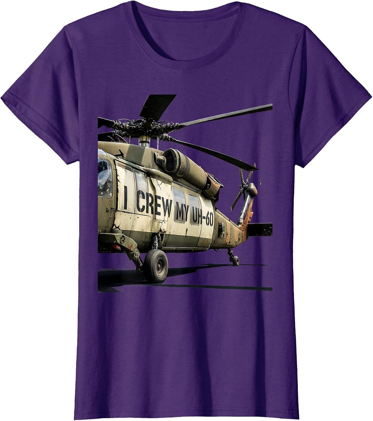 Women's I Crew My UH-60 Distressed Military Helicopter Pilot Veteran T-Shirt - Purple