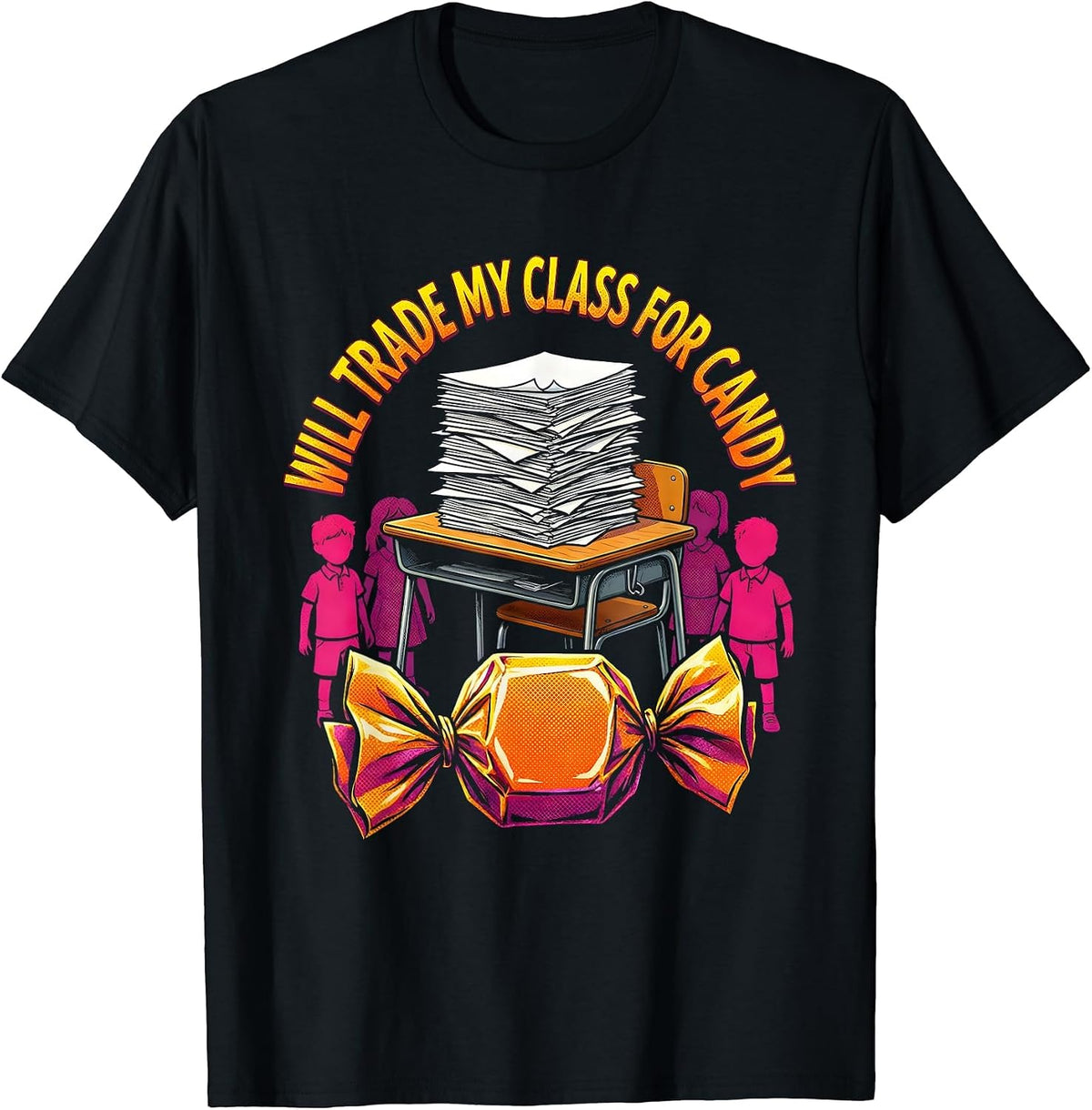 Men's Will Trade My Class For Candy Pop Art Teacher Halloween T-Shirt - Black