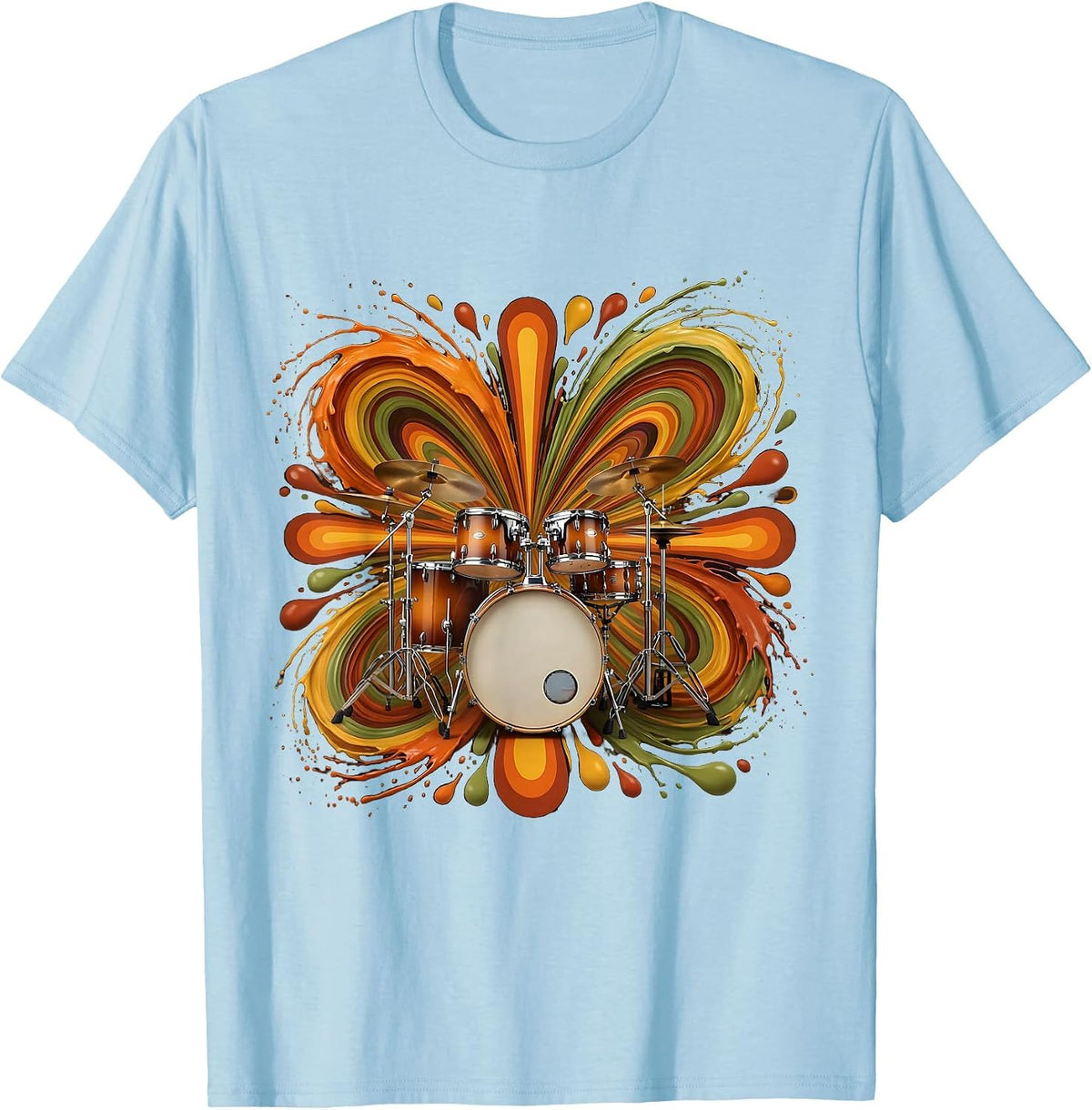 Exploding Drum Kit Colorful Paint Splatter Art T-Shirt - Baby Blue