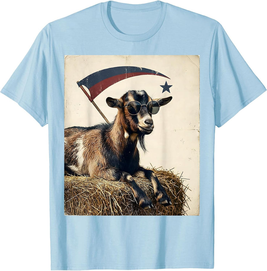 Men's Goat Sunglasses Vintage Funny Animal Lover Gift T-Shirt - Baby Blue