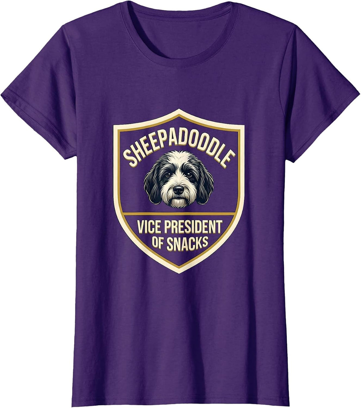 Women's Sheepadoodle Vice President Of Snacks Funny Dog Mom Doodle T-Shirt - Purple