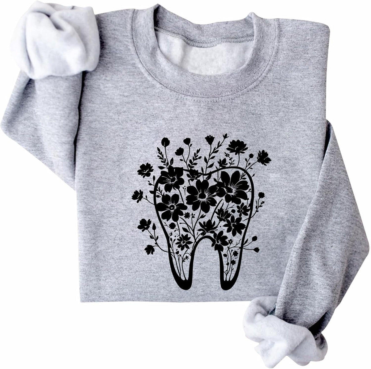 Florals Tooth Sweatshirt Dental Assistant Sweatshirt - Grey