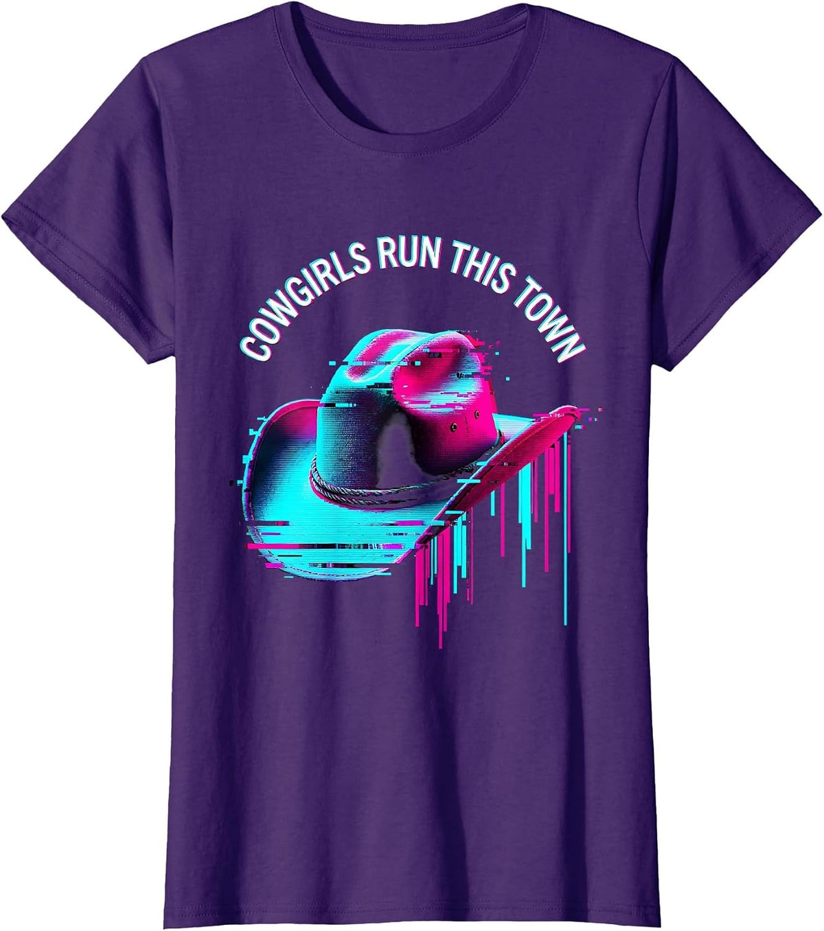 Women's Cowgirls Run This Town Western Girl Design T-Shirt - Purple