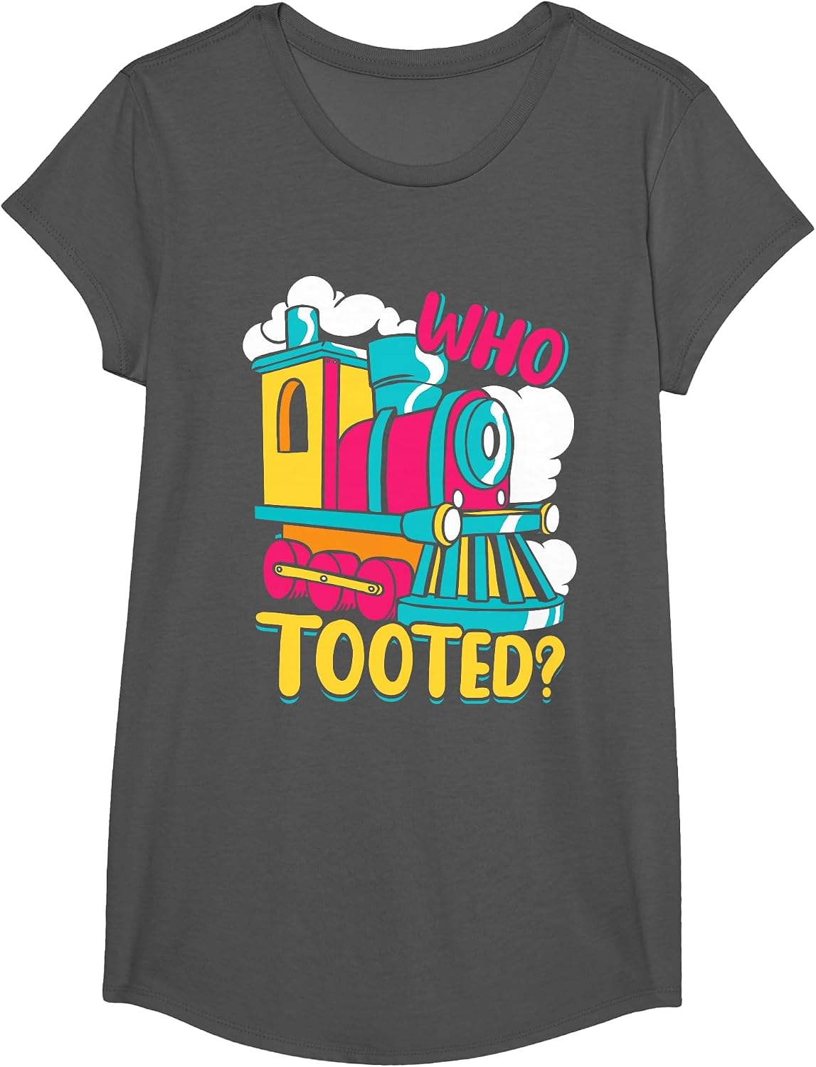 Kids Train Locomotive Train Who Tooted T-Shirt - Girls Asphalt Grey