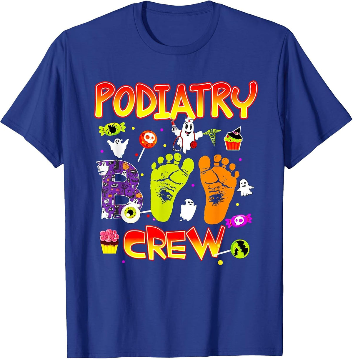 Podiatry Boo Crew Funny Ghost Footprint Halloween Spooky T-Shirt - Royal Blue