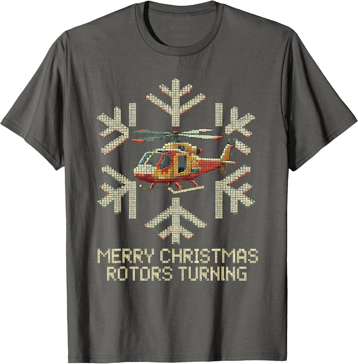 Men's Merry Christmas Rotors Turning Cross Stitch Sampler Pilot T-Shirt - Asphalt Grey