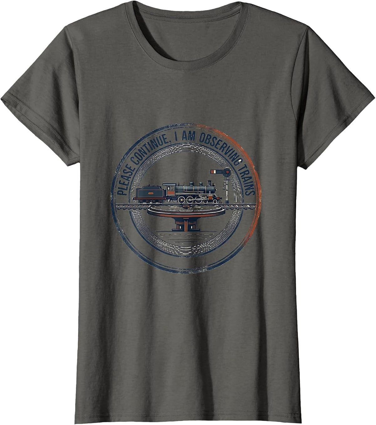 Women's Please Continue, I Am Observing Trains Vintage Train T-Shirt - Asphalt Grey