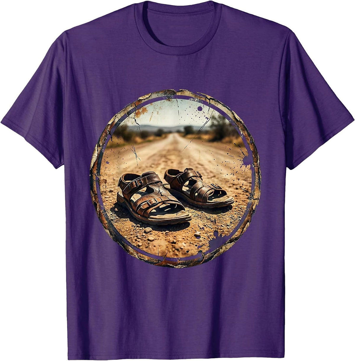 Jesus Worn Sandals Dusty Road Faith Graphic T-Shirt - Purple