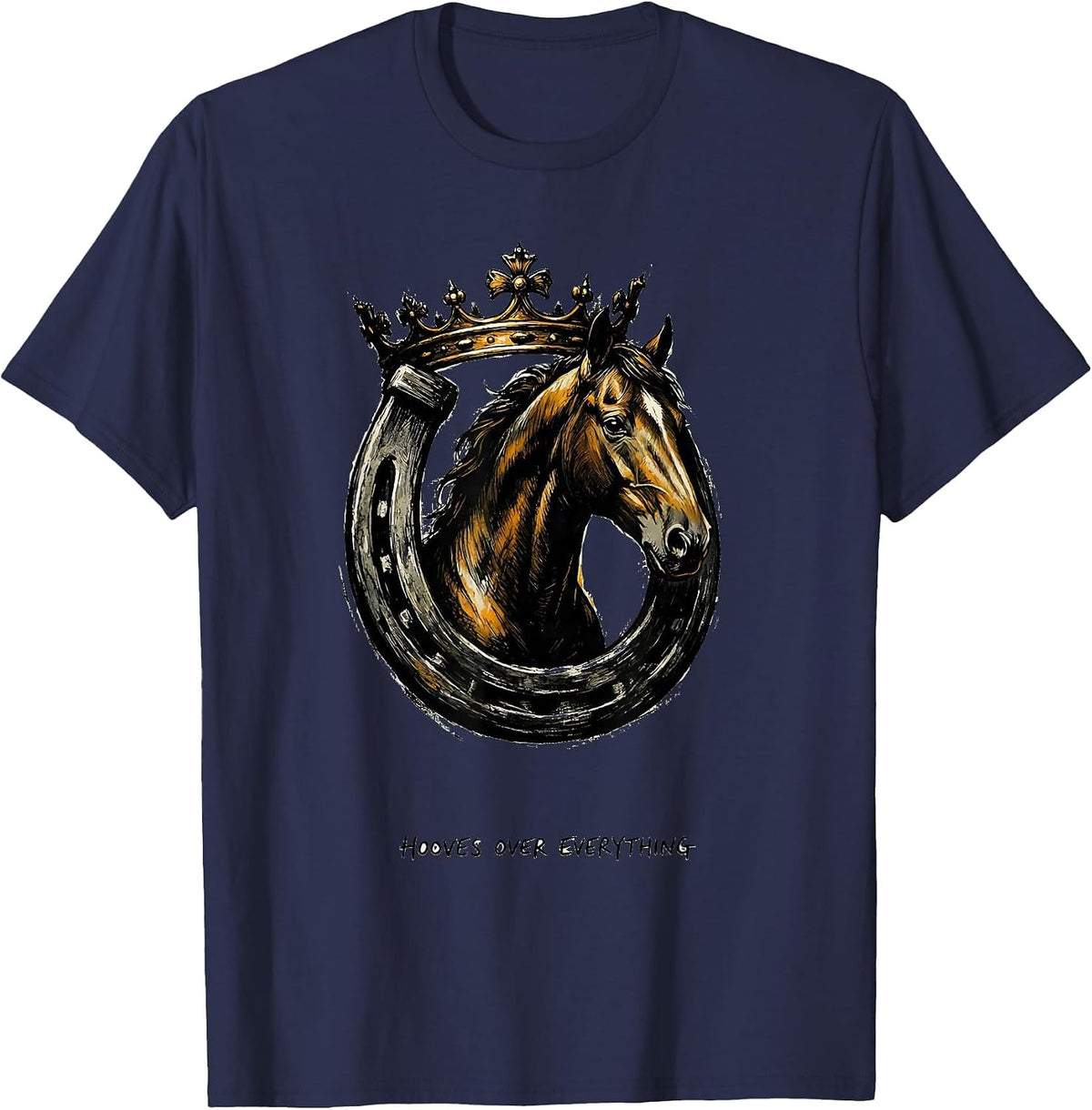 Hooves Over Everything Horse Lover Design T-Shirt - Navy Blue
