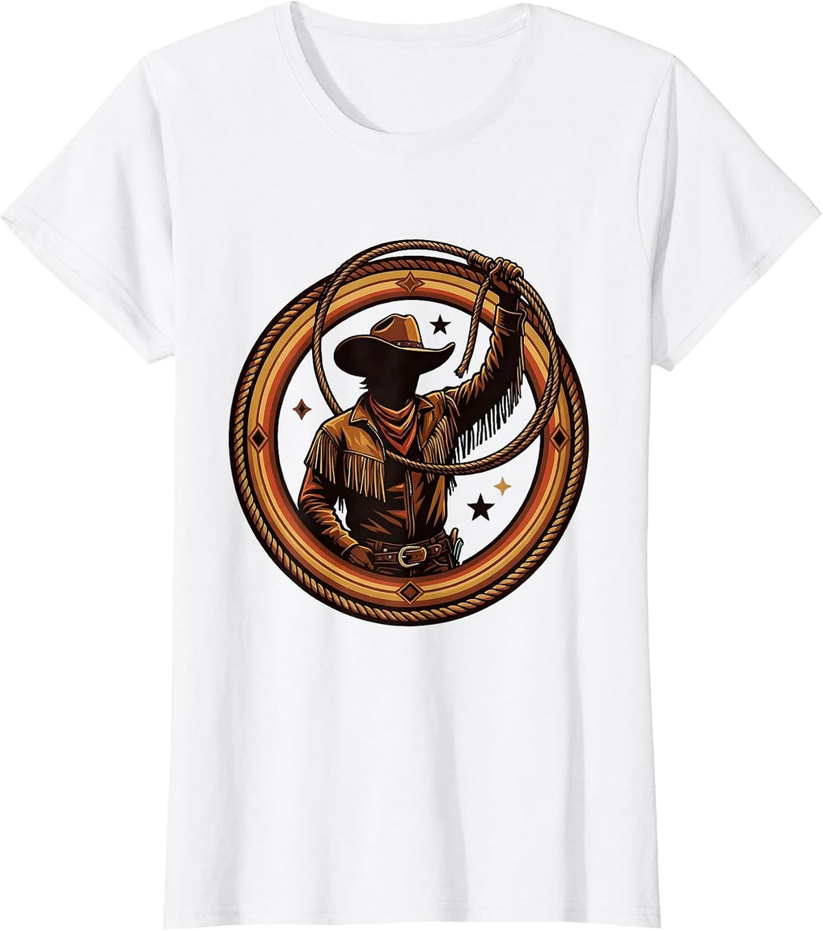 Cowgirl Twirling Lasso Western Rodeo Graphic T-Shirt - White
