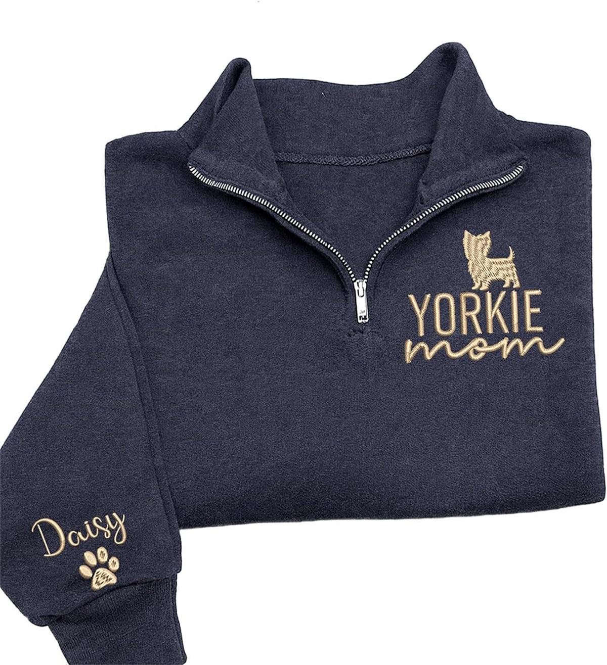 Chillever Personalized Custom Dog Mama Sweatshirt with Dogs Name on Sleeve, Fur Mom Mama Quarter Zip Sweatshirt - Yorkie 2