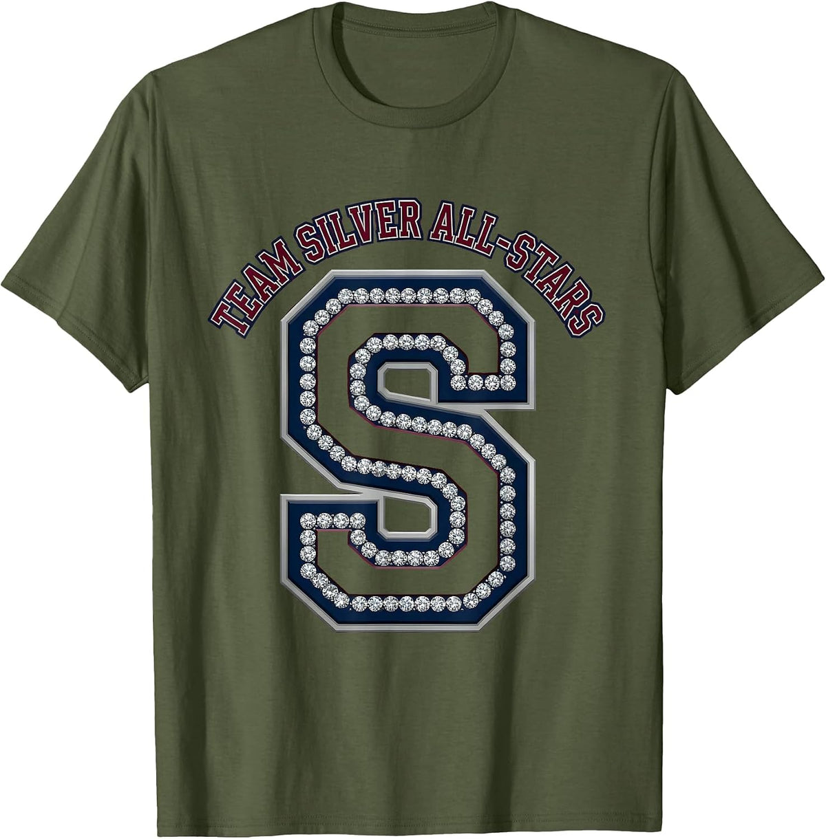 Team Silver All-Stars Sparkle Varsity School Team 4th Grade T-Shirt - Olive Green