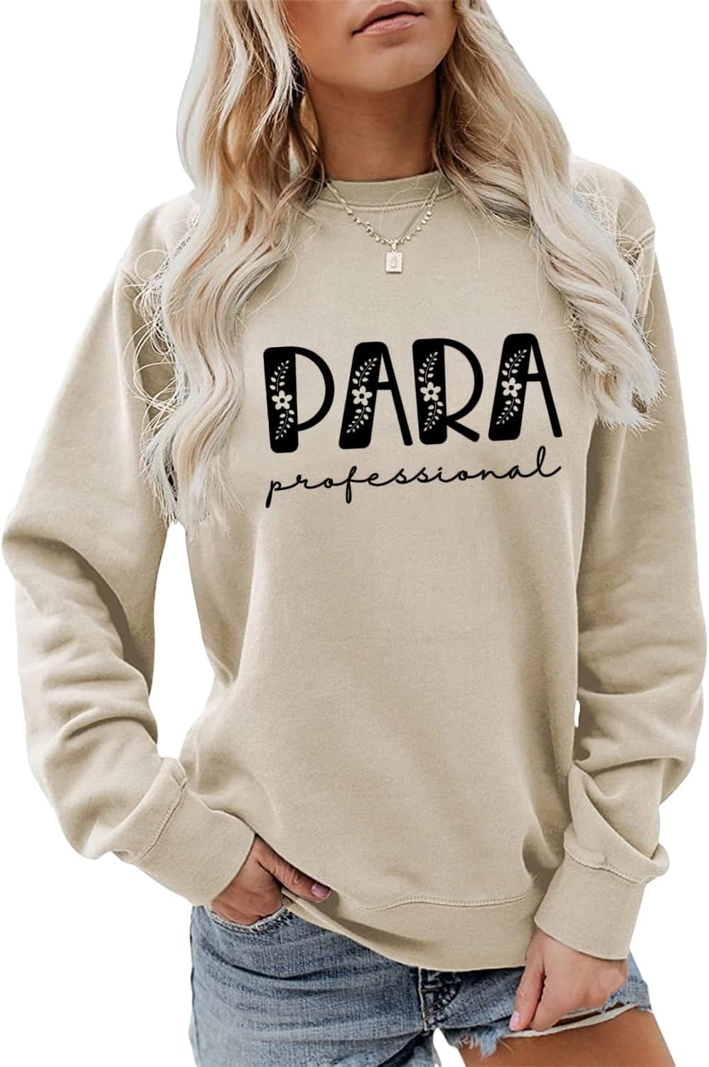 Paraprofessional Sweatshirt, Special Education Floral Para Crewneck Sweater Women Funny Teacher Shirts Gift fors Para - Beige