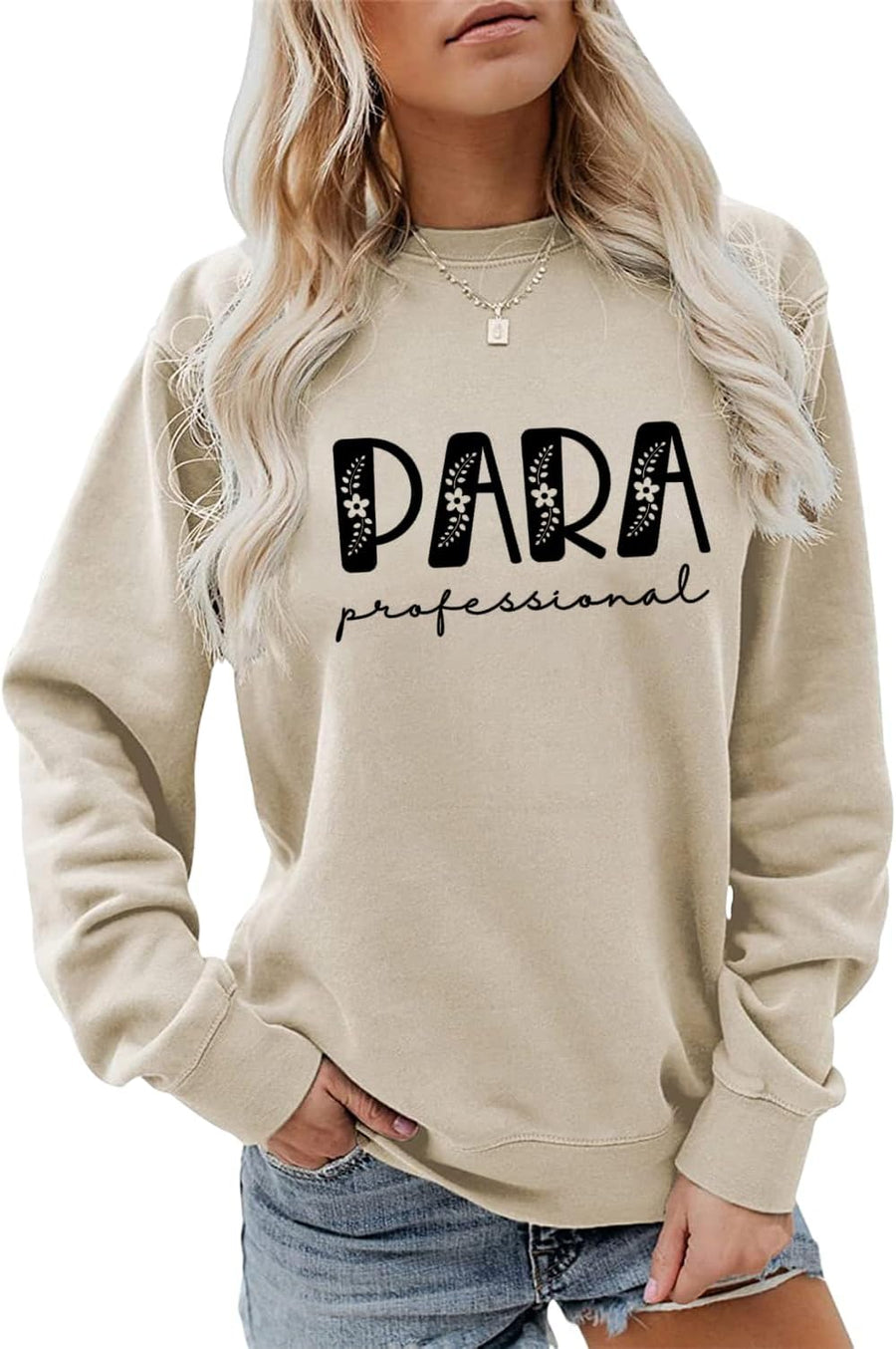 Paraprofessional Sweatshirt, Special Education Floral Para Crewneck Sweater Women Funny Teacher Shirts Gift fors Para - Beige