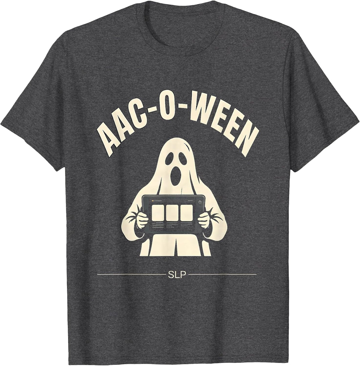 Men's AAC-O-Ween SLP Speech Language Pathology Halloween Therapist T-Shirt - Dark Heather Grey