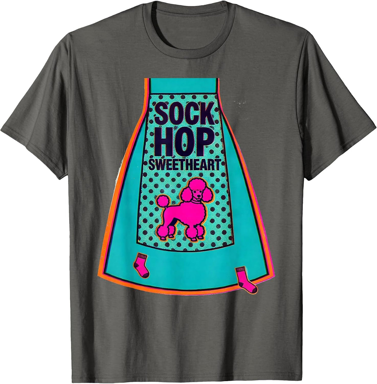 Sock Hop Sweetheart Risograph Retro 50s Poodle Skirt Party T-Shirt - Asphalt Grey