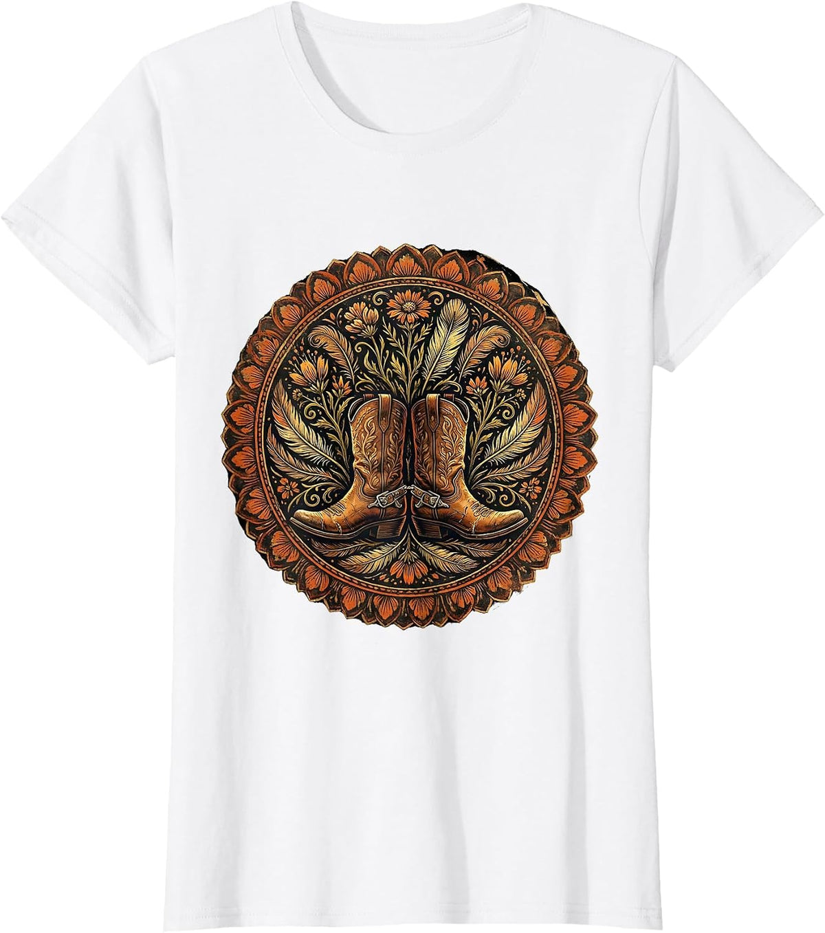 Women's Weathered Cowboy Boots With Spurs Western Graphic T-Shirt - White