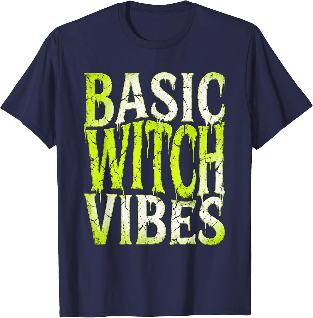Basic Witch Vibes Spooky Season Design T-Shirt - Navy Blue