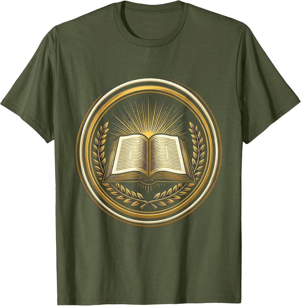 Open Bible Rays of Light Christian Faith Design T-Shirt - Olive Green