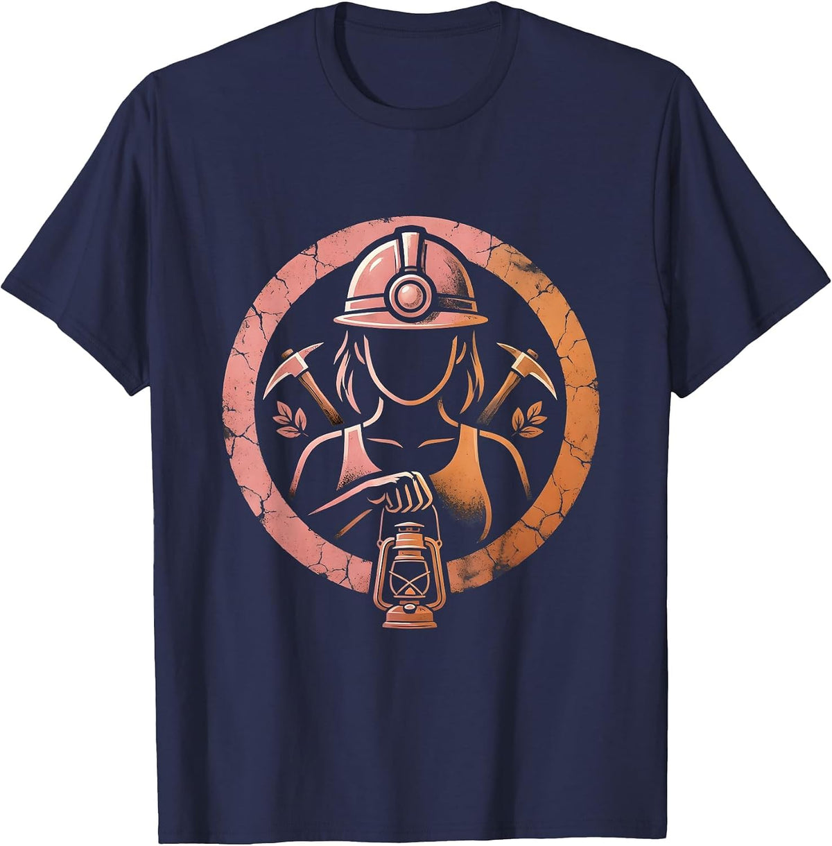 Labor Day Miner Helmet Lantern Underground Art T-Shirt - Navy Blue