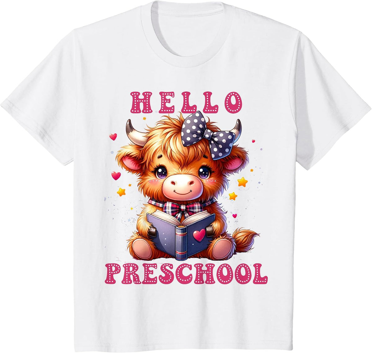 Hello Preschool Cute Highland Cow Lover Back to School T-Shirt - White