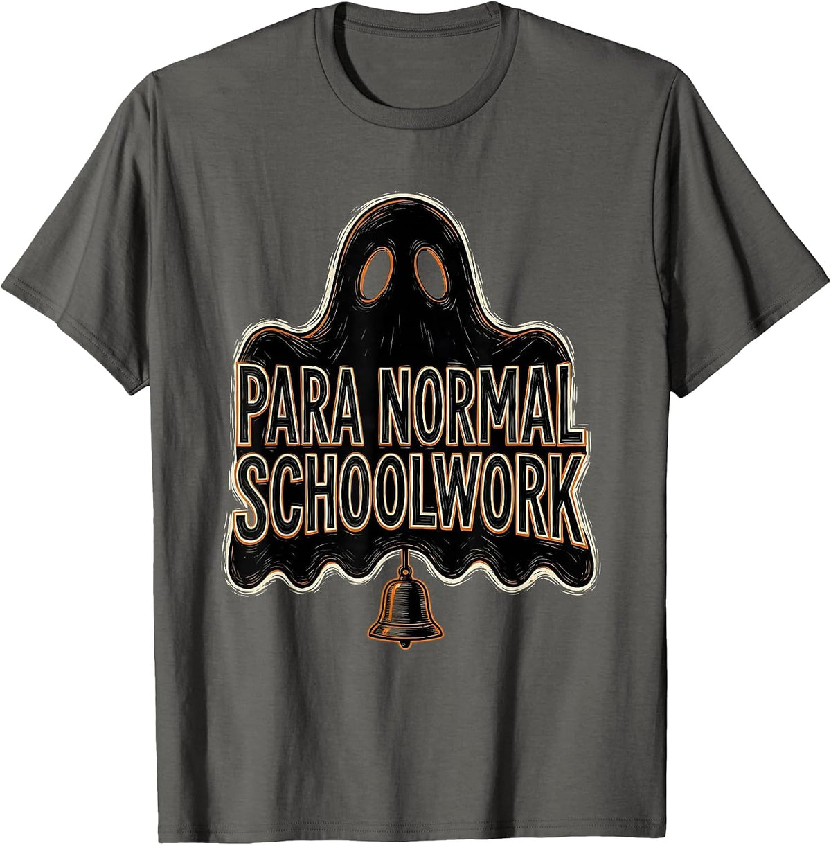 Men's Para Normal Schoolwork Linocut Ghost Paraeducator Halloween T-Shirt - Asphalt Grey