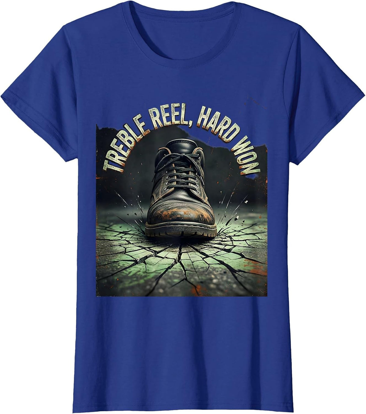 Women's Treble Reel, Hard Won Distressed Irish Heritage St Patricks T-Shirt - Royal Blue