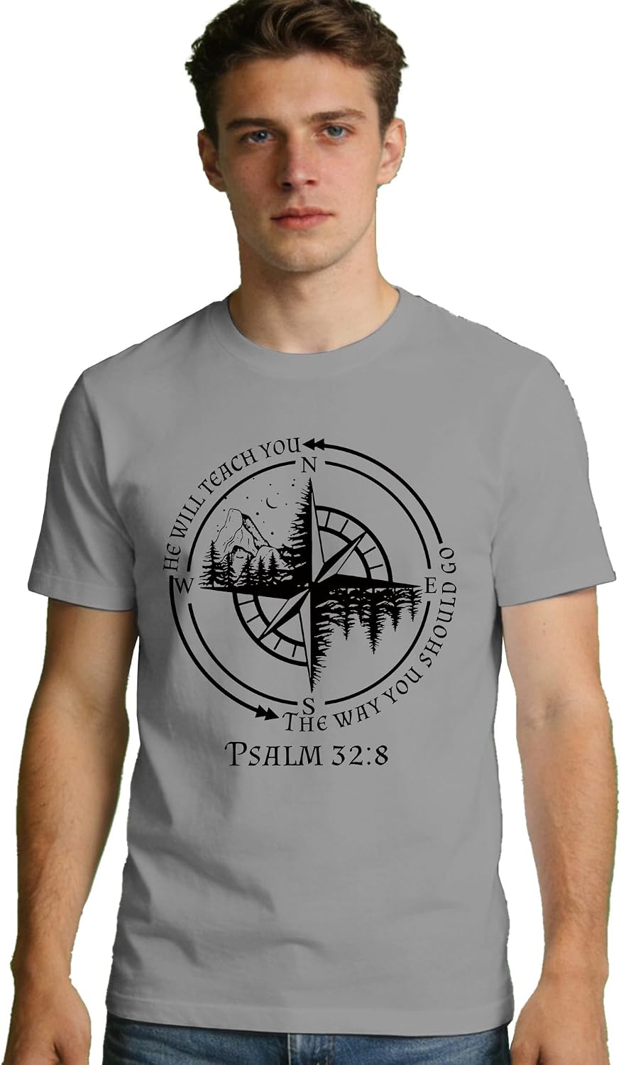 Christian Shirts for Men Faith Bible Verse T-Shirt Compass Top - Grey