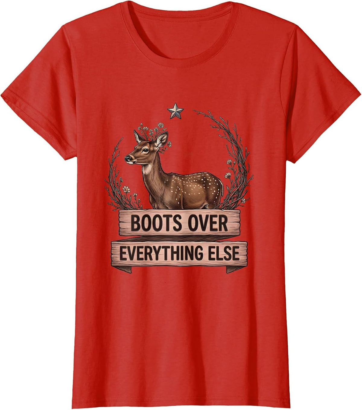 Women's Boots Over Everything Western Girls Design T-Shirt - Red