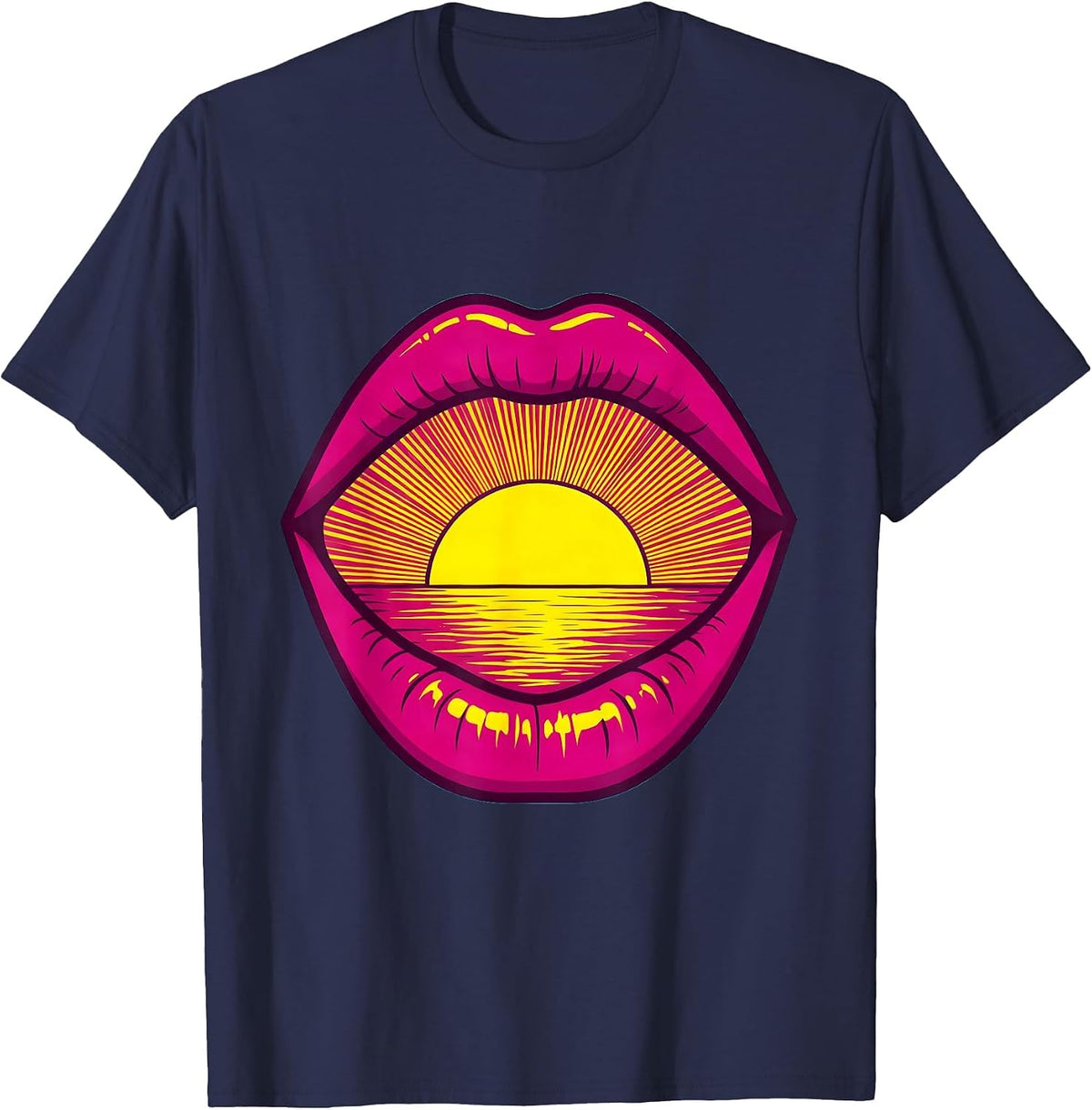 Men's Speech Therapy Sunrise Lips Illustration T-Shirt - Navy Blue
