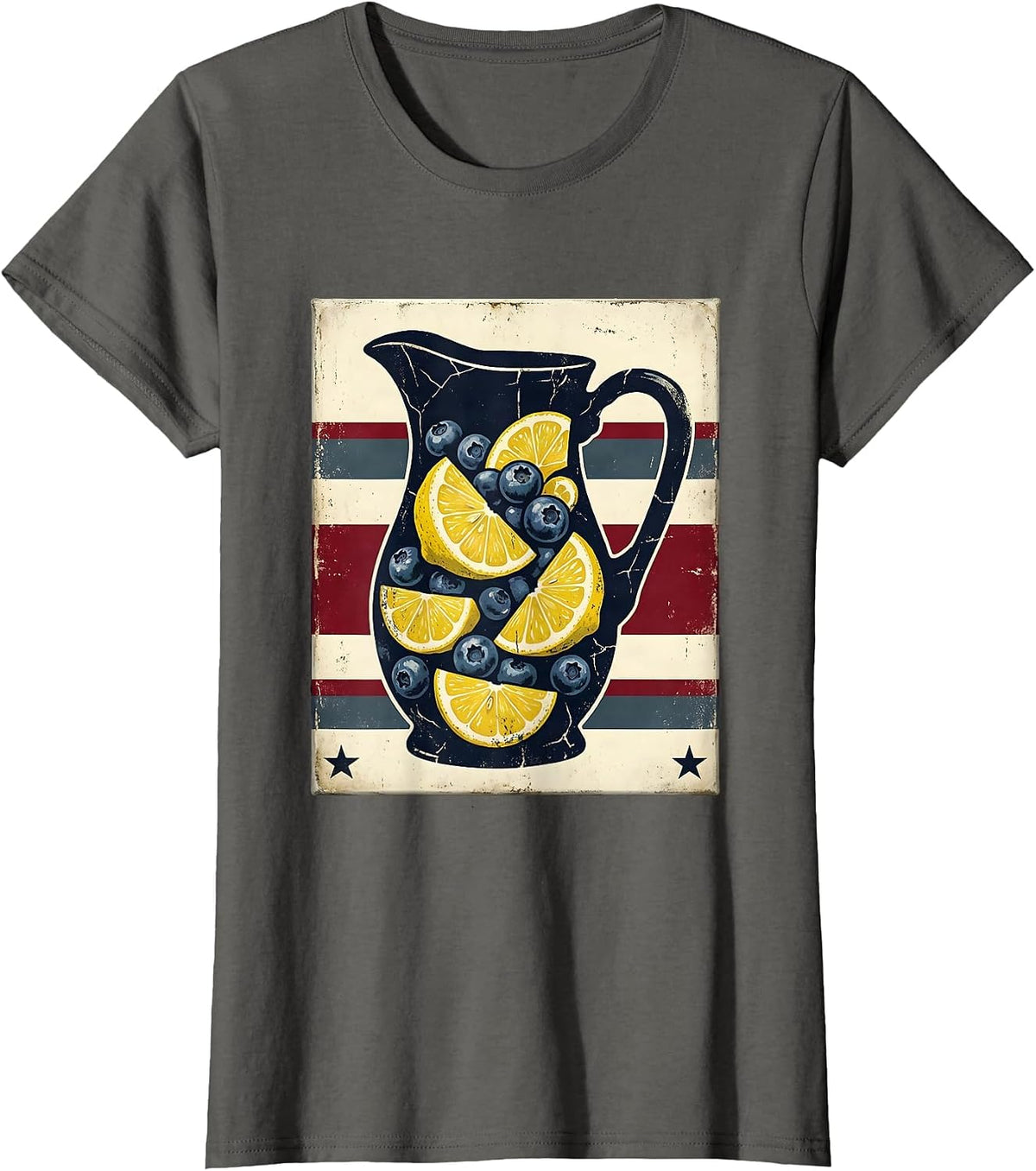 Women's Red White and Blueberry Lemonade Pitcher Graphic T-Shirt - Asphalt Grey