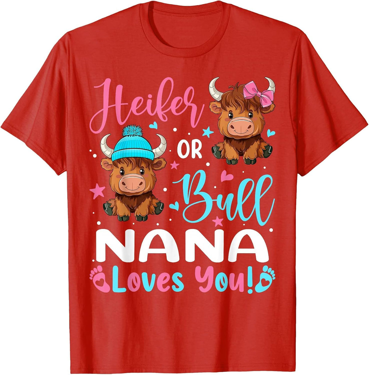 Bull or Heifer Nana Loves You Highland Cow Lover T-Shirt - Red