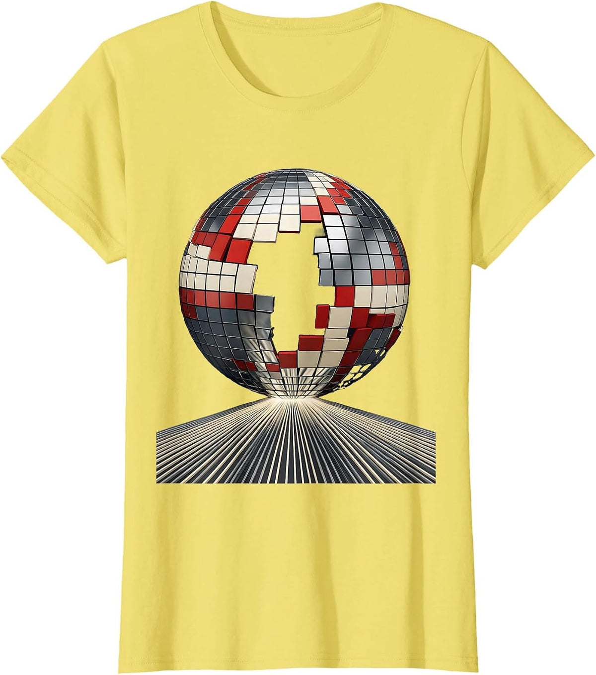 Women's Spinning Disco Ball Retro 70s Party Costume T-Shirt - Lemon Yellow