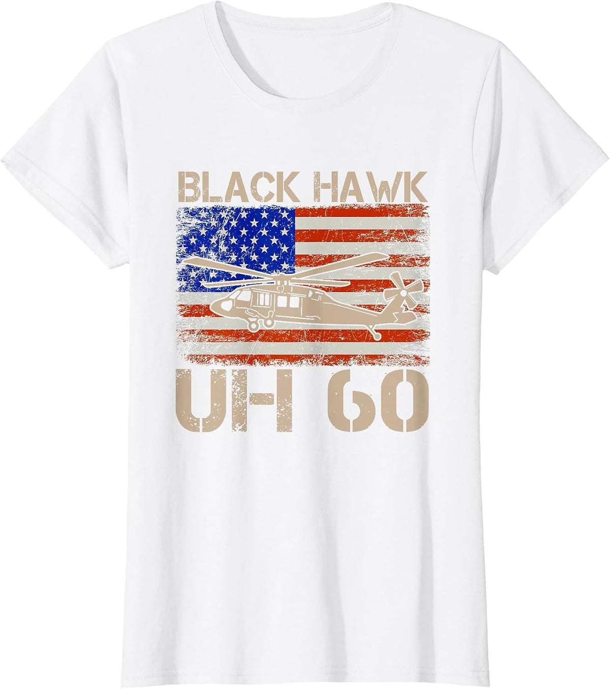 Patriotic USA Flag Military Helicopter UH-60 Black Hawk T-Shirt - White