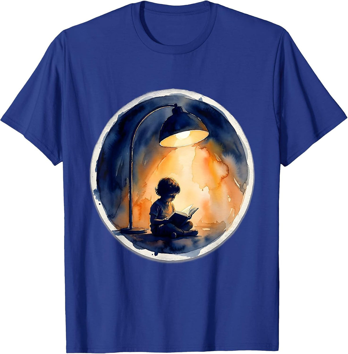 Reading Teacher Child Silhouette Giant Lamp Design T-Shirt - Royal Blue