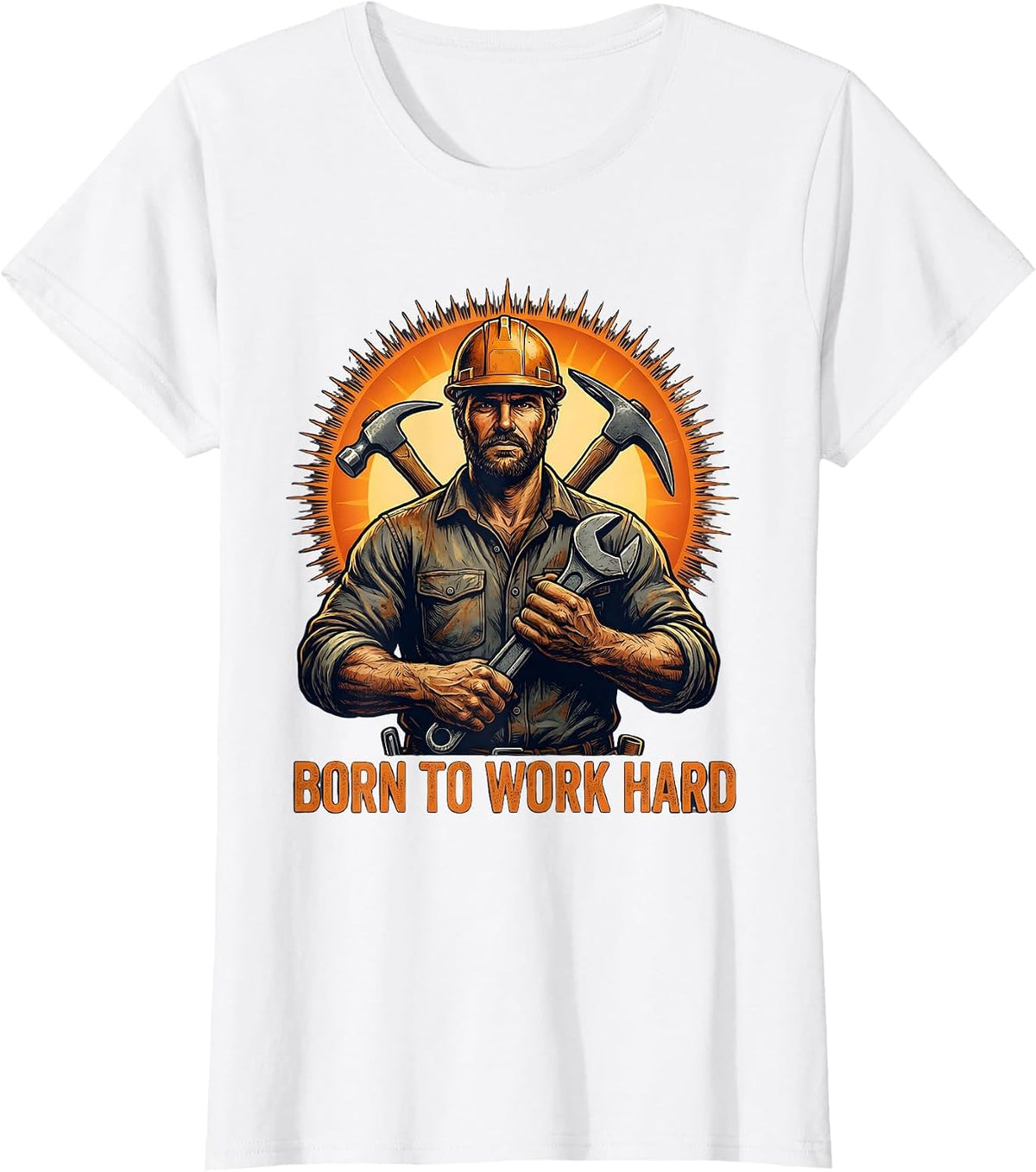 Born to Work Hard Blue Collar Pride Design T-Shirt - White
