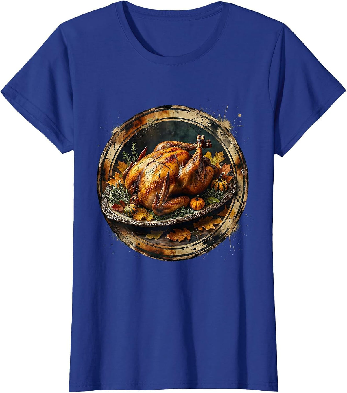 Women's Thanksgiving Roasted Turkey Platter Illustration T-Shirt - Royal Blue