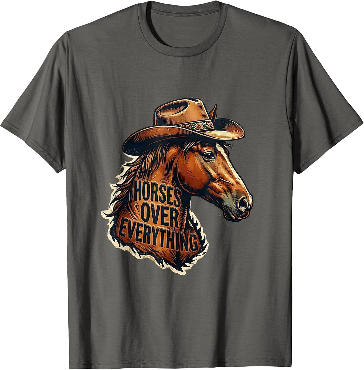 Men's Horses Over Everything Western Girls Design T-Shirt - Asphalt Grey