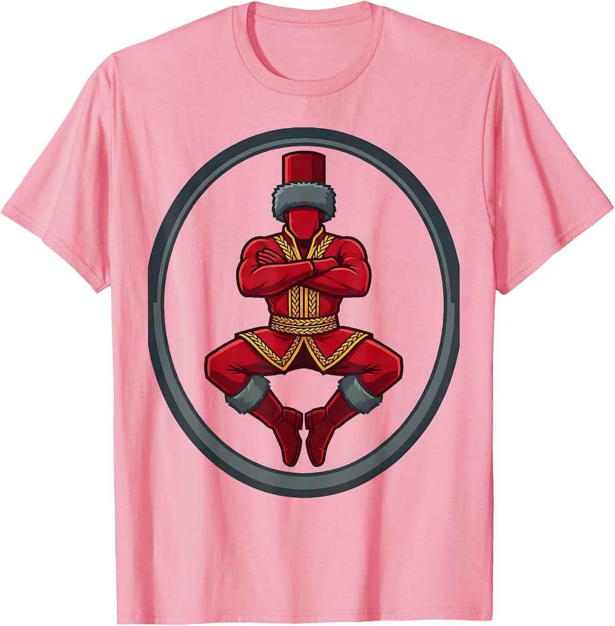 Men's Russian Candy-Nation Dancer Flat Vector Whimsical Christmas T-Shirt - Pink