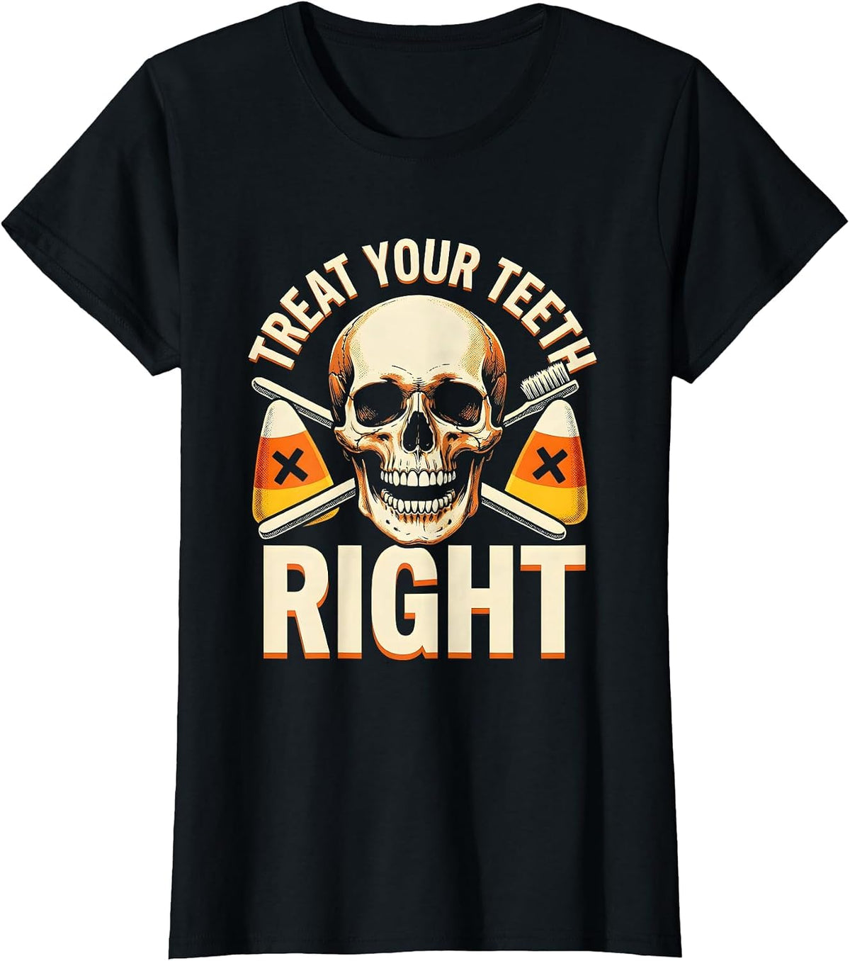 Women's Treat Your Teeth Right Halloween Dental Design T-Shirt - Black
