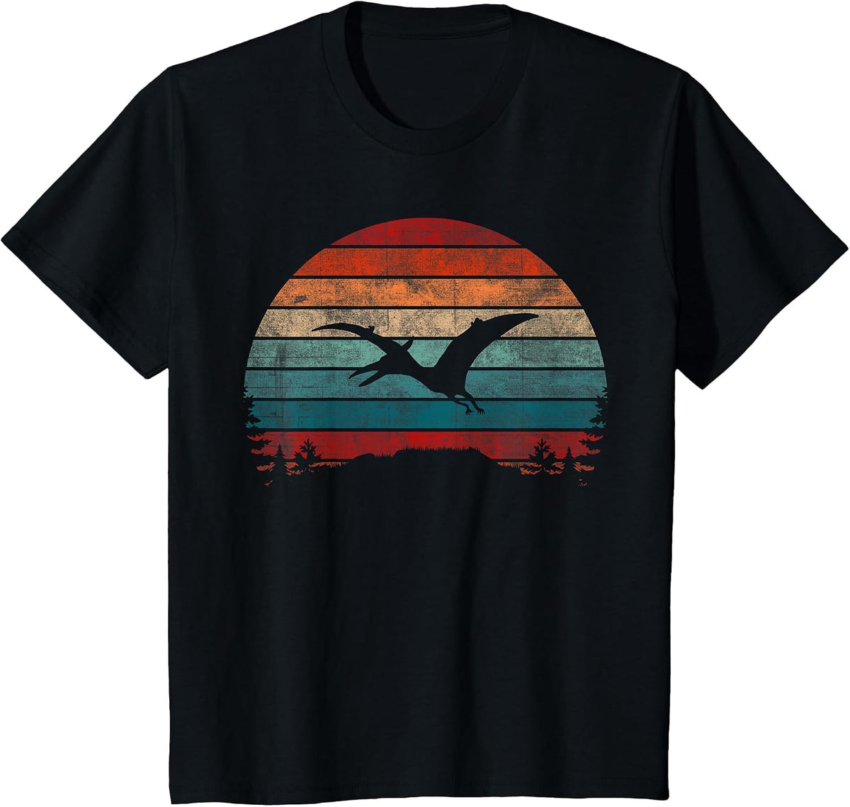 Retro Sunset Jurassic Pteranodon Dinosaur T-Shirt - Black