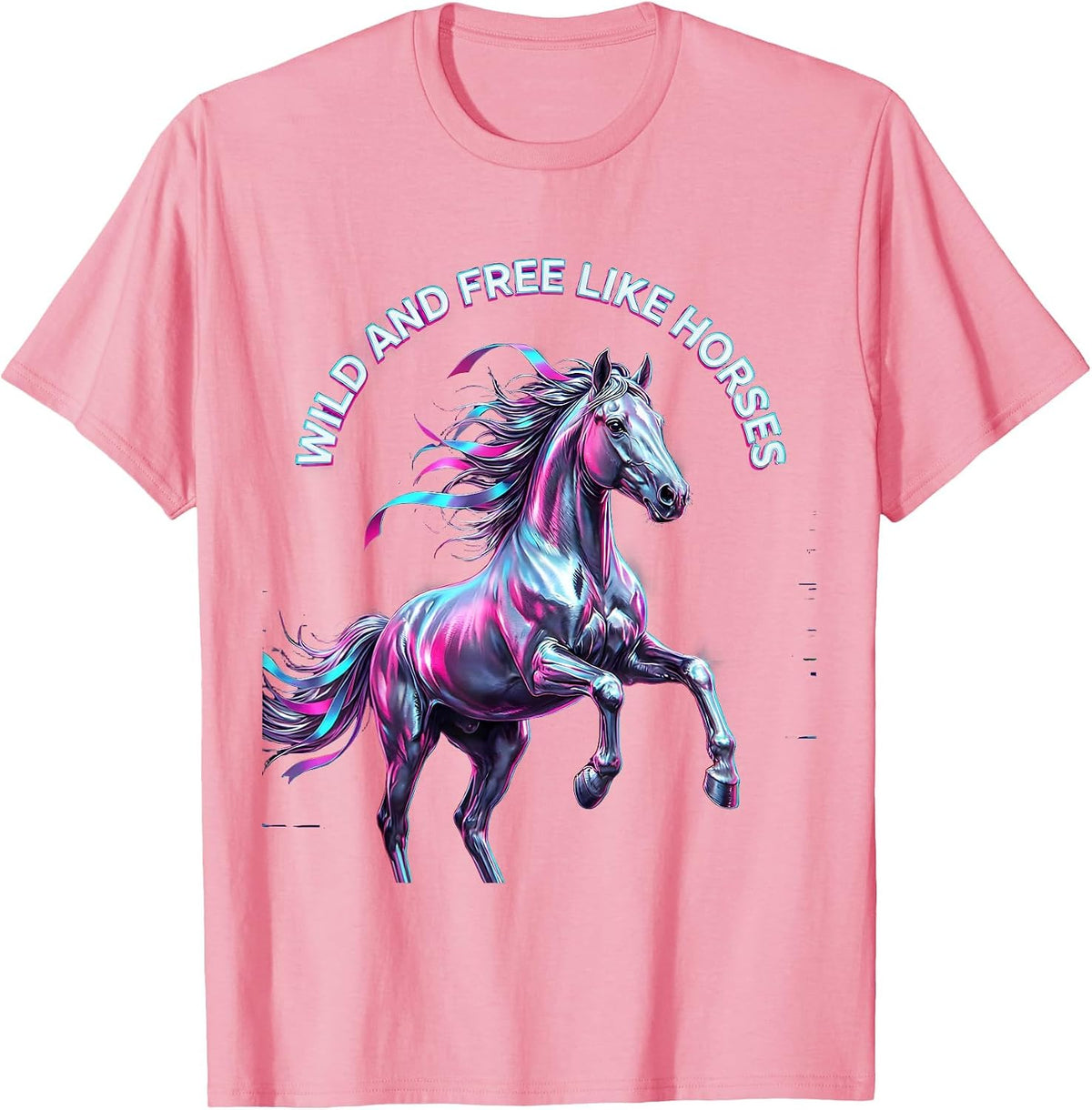 Men's Wild and Free Like Horses Equestrian Design T-Shirt - Pink