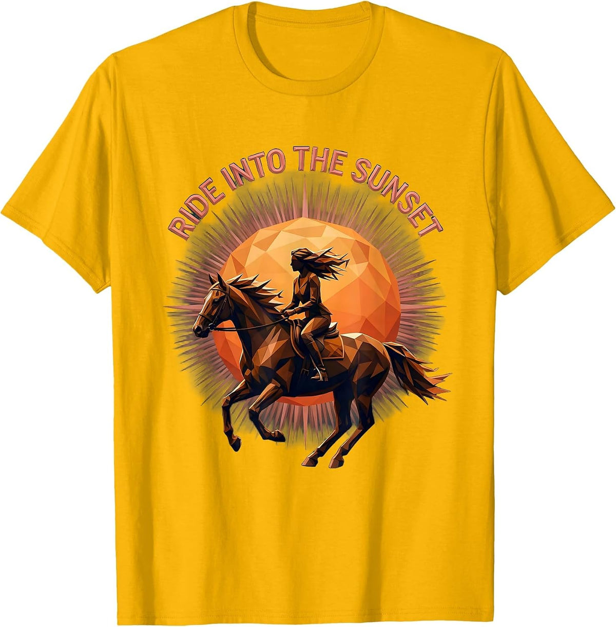 Men's Ride Into the Sunset Western Cowgirl Design T-Shirt - Golden Yellow